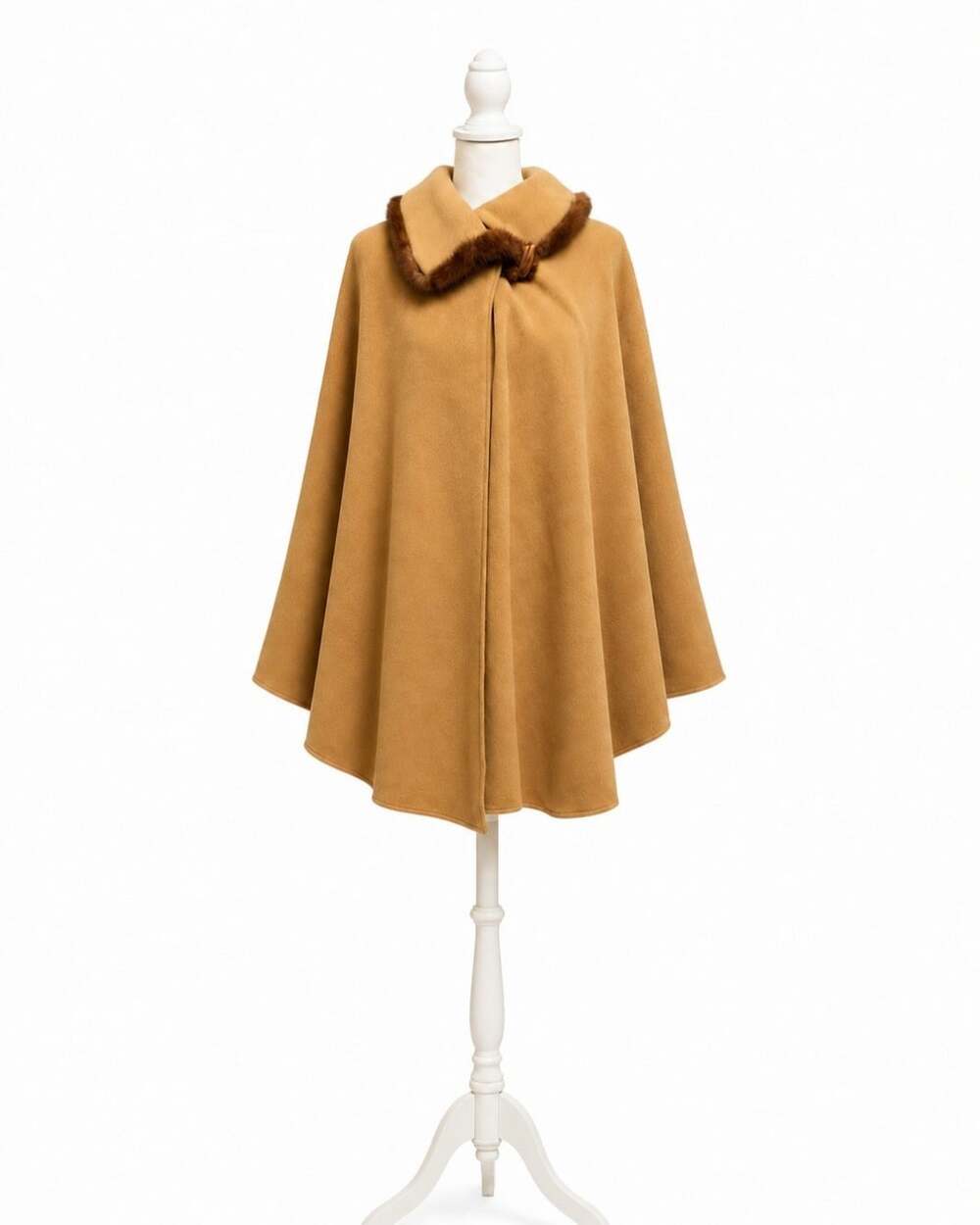Hourihan Lambswool Cashmere Cape Women’s 42 Camel Fur Trim Irish Vintage
